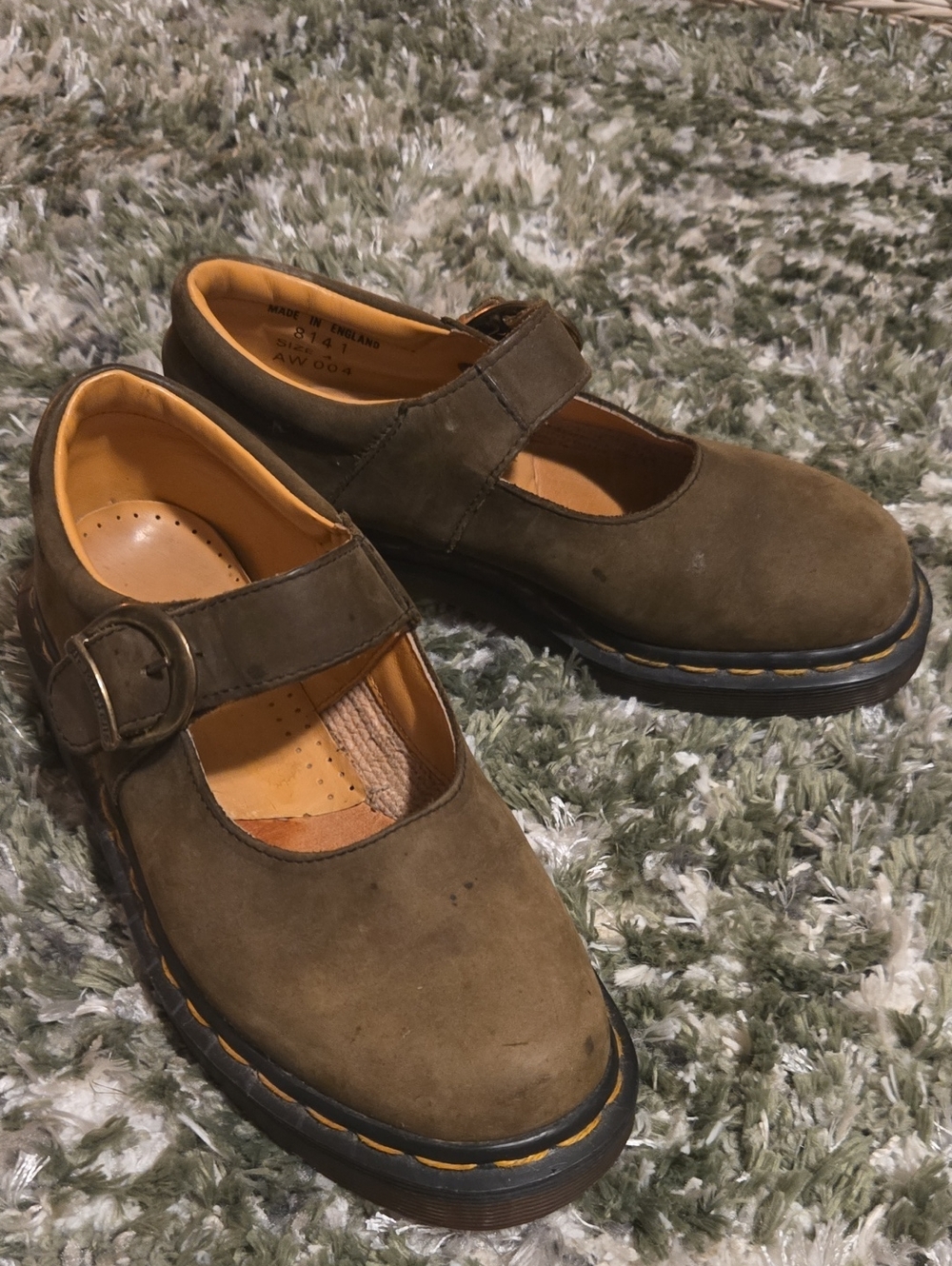 Vintage Olive Doc Martens Mary Jane Shoes with Buckle Strap